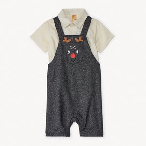 Conjunto corto de 2 piezas con peto navideño para bebé niño 