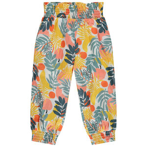 Pantalón fluido smocké y estampado vegetal para niña 