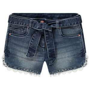 Short vaquero desgastado con detalles de encaje para niña 