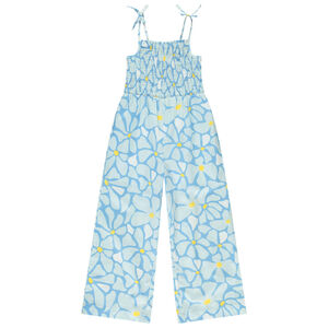 Combinaison larga impresa de flores con fruncidos para niña 