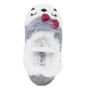 Zapatillas con forma de merceditas de punto y pelo de imitación 