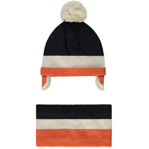 Conjunto gorro + snood efecto color block para bebé niño 