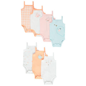 Pack de 7 bodies sin mangas con tirantes finos y motivos fantasía para bebé niña 