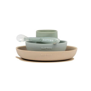 Set de comida de silicona 4 piezas color arena y verde 