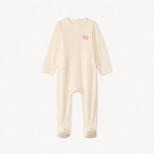 Pelele de terciopelo con efecto devorado y motivo de conejo para bebé niña con aperturas diferentes según la edad 