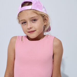 Vestido sin mangas de punto canalé liso para niña 