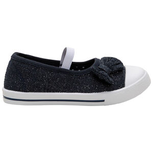 Merceditas brillantes de tela con lazo y tira elástica para niña 