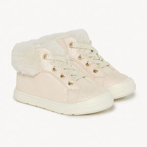 Botines con purpurina y cuello de pelo para niña 