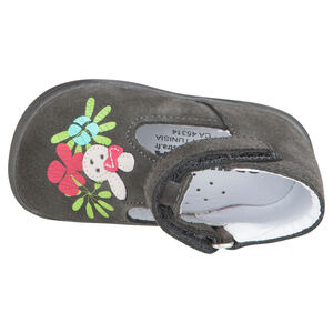 Zapatos salomé de cuero de color gris con detalle impreso 