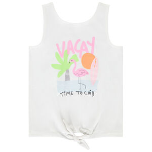 Camiseta sin mangas efecto nudo con print brillante para niña 