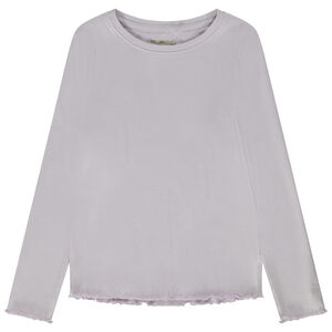 Camiseta manga larga punto acanalado con flor bordada para niña 