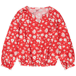 Blusa en twill brillante estampada de flores para niña 