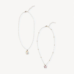 Lote de 2 collares con colgante de mariposa y unicornio para niña 