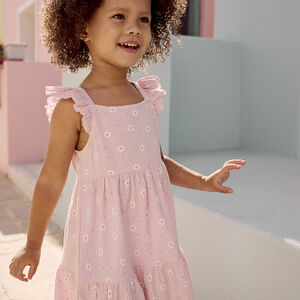 Vestido de manga corta estampado en tejido cloqué para bebé niña 