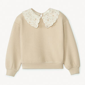 Sudadera de felpa con cuello tipo bebé y estampado paisley para niña. 