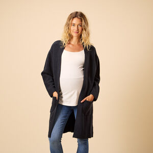 Chaqueta larga de punto liso con bolsillos para mujer 