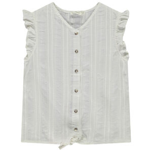 Blusa de manga corta con volantes y lazo para niña 