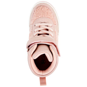 Zapatillas altas de lona rosa con lacitos y velcro para niña 
