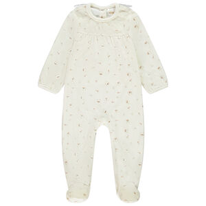 Pelele de terciopelo estampado de reinas y cuello de tul para bebé niña con aberturas diferentes según la edad. 