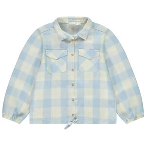 Camisa de manga larga a cuadros con lazo para niña 