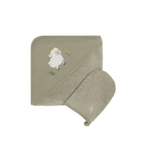 Set de baño con capa y toalla de mano La Vida en la Granja verde 