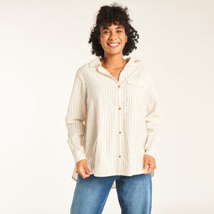 Camisa de manga larga de embarazo y lactancia a rayas con bolsillo 