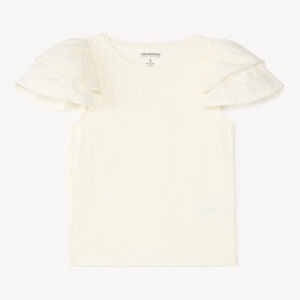 Camiseta de manga corta de bordado inglés para niña 