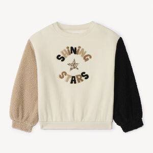 Sudadera bicolor semioversize con bordados para niña 