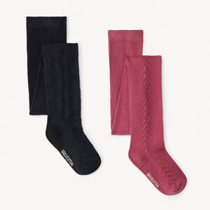 Lote de 2 medias gruesas de punto fantasía para niña 