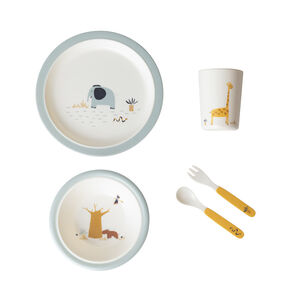 Set de comida 5 piezas de melamina Savane écru/bleu 
