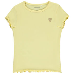 Camiseta de manga corta de punto acanalado con corazón bordado para niña 