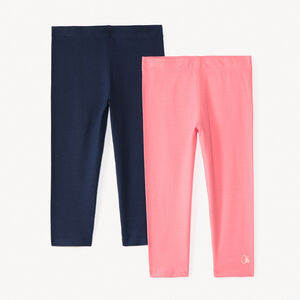 Pack de 2 leggings cortos unis con logo estampado para niña 