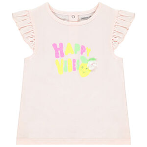 Camiseta de manga corta con estampado de glitter flúor para niña 