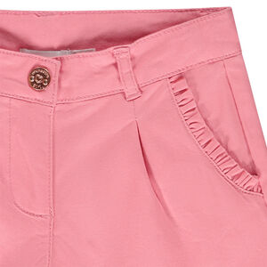 Short de sarga con bolsillos con volantes para niña 