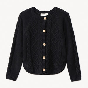 Cárdigan de punto liso con trenza decorativa para niña 