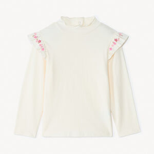 Camiseta interior con cuello chimenea y mangas con volante para bebé niña 