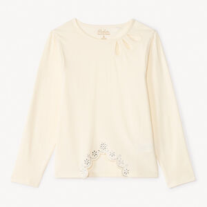 Camiseta de manga larga con corte original y strass para niña 