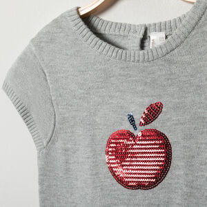 Vestido de manga corta en tejido de punto con manzana en lentejuelas 