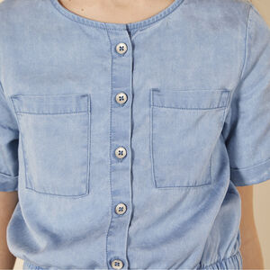 Vestido de manga corta efecto vaquero para niña 