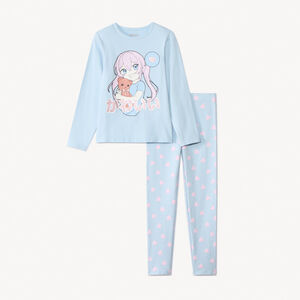 Conjunto de pijama estampado manga y corazones para niña 