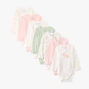 Lote de 7 bodies de manga larga fantasía para bebé niña con aperturas diferentes según la edad 