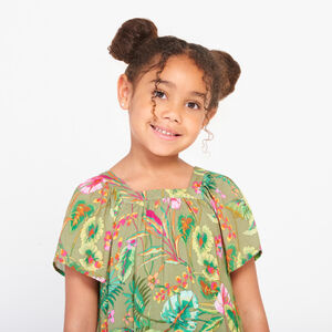 Vestido de manga corta estampado con fantasía de jungla para niña 