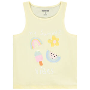 Camiseta sin mangas con parches de ganchillo para niña 