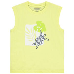 Camiseta sin mangas lisa con print de tortuga bordado para niño 