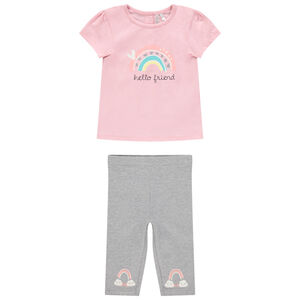 Ensemble tunique print arc-en-ciel et corsaire chiné 