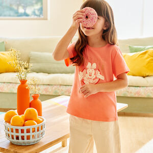 Camiseta de manga corta con estampado de purpurina de Minnie Disney para niña 