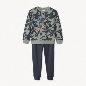 Conjunto de chándal de felpa con estampado de esquí para niño 