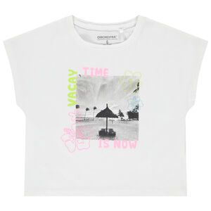 Camiseta de manga corta corte cuadrado con fotoprint para niña 