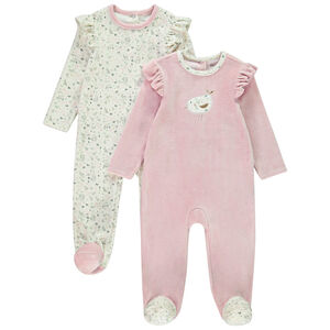 Pack de 2 peleles de terciopelo con diseño de pájaros para bebé niña con diferentes aperturas según la edad. 