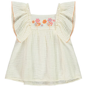 Túnica de manga corta bordada en doble gasa para bebé niña 